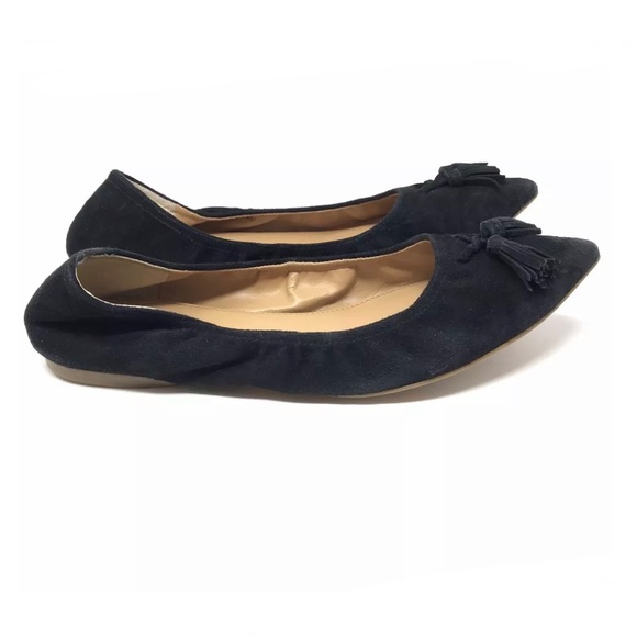 New J Crew Lottie Black Suede Tassel Stretch Flats - Picture 3 of 7